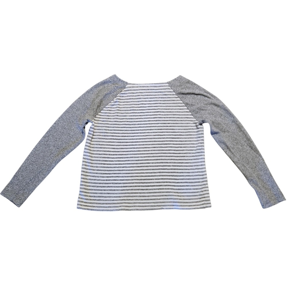 LOFT Striped Zip Shoulder Long Sleeve Top Gray White Size Small Casual - Picture 7 of 13